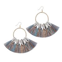 Zinc Alloy Tassel Earring, with Golden Threads & Shell, plated, fashion jewelry & for woman 