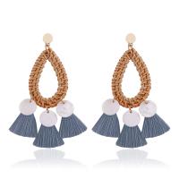 Zinc Alloy Tassel Earring, with Cotton Thread & Rattan, plated, fashion jewelry & for woman 65mm 