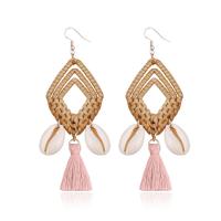 Rattan Tassel Earring, with Cotton Thread & Trumpet Shell, plated, fashion jewelry & for woman 