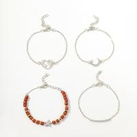Zinc Alloy Bracelet Set, with Seedbead, plated, 4 pieces & fashion jewelry & for woman, silver color 