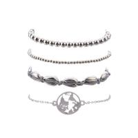 Zinc Alloy Bracelet Set, with Cotton Cord, plated, 4 pieces & fashion jewelry & for woman, silver color 