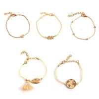 Zinc Alloy Bracelet Set, with Cotton Thread & Cotton Cord, plated, 5 pieces & fashion jewelry & for woman, golden 