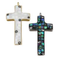 Brass Cross Pendants, with Abalone Shell, plated, micro pave cubic zirconia Approx 1.5mm 