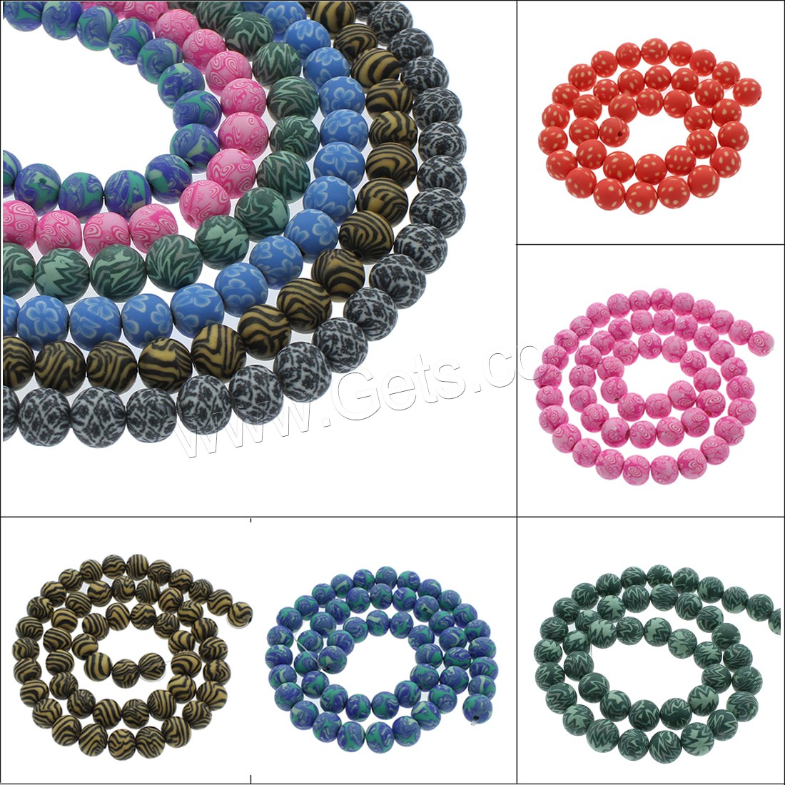 Round Polymer Clay Beads, different size for choice & different designs for choice, Hole:Approx 1mm, Sold By Strand