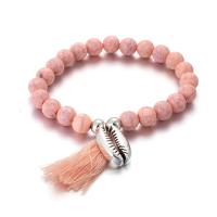 Fashion Zinc Alloy Bracelets, with Cotton Thread & Gemstone, with 5cm extender chain, platinum color plated, 4 pieces & oval chain & for woman, pink Approx 6.30 Inch, Approx 6.93 Inch 