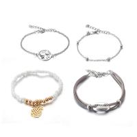 Fashion Zinc Alloy Bracelets, with Seedbead & PU Leather, with 5cm extender chain, plated, 4 pieces & oval chain & for woman Approx 7.09 Inch, Approx 6.78 Inch, Approx 6.50 Inch 