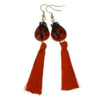 Stainless Steel Tassel Earring, with Cotton Thread, gold color plated, for woman, 89mm 