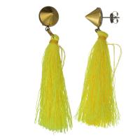 Stainless Steel Tassel Earring, with Cotton Thread, gold color plated, for woman, yellow 