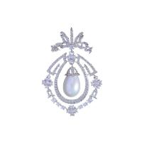 Messing Brosche, mit Kunststoff Perlen, platiniert, Micro pave Zirkonia & für Frau, 50*33mm, verkauft von PC