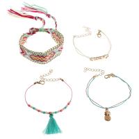 Cotton Cord Bracelet Set, with Cotton Thread & Seedbead & Zinc Alloy, plated, 4 pieces & fashion jewelry & for woman, golden 