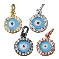 Brass Pendant, Flat Round, plated, evil eye pattern & micro pave cubic zirconia Approx 3.5mm 