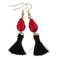 Fashion Tassel Earring, Stainless Steel, with Cotton Thread & Acrylic, gold color plated, for woman, 61mm 