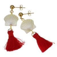 Fashion Tassel Earring, Stainless Steel, with Cotton Thread & Plastic, gold color plated, for woman, 51mm 