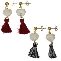 Fashion Tassel Earring, Stainless Steel, with Cotton Thread & Plastic, gold color plated, for woman 45mm 
