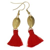 Fashion Tassel Earring, Stainless Steel, with Cotton Thread, gold color plated, for woman, 54mm 