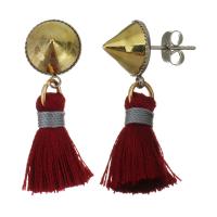 Fashion Tassel Earring, Stainless Steel, with Cotton Thread, gold color plated, for woman 