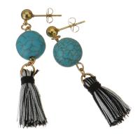 Fashion Tassel Earring, Stainless Steel, with Cotton Thread & Plastic, gold color plated, for woman, 55mm 