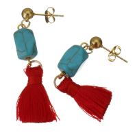 Fashion Tassel Earring, Stainless Steel, with Cotton Thread & Plastic, gold color plated, for woman, 49mm 