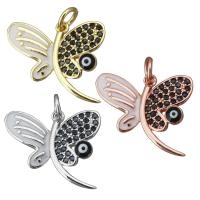Brass Pendant, Dragonfly, plated, evil eye pattern & micro pave cubic zirconia & enamel Approx 3.5mm 