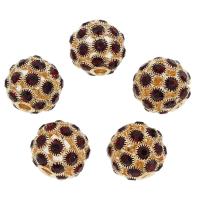Rhinestone Brass European Beads, Round, gold color plated, with rhinestone, red Approx 5mm 