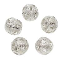 Brass Jewelry Beads, with Glass, Round, silver color plated, hollow Approx 2mm 