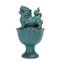 Porcelain Incense Burner, Lion, handmade, for home and office & durable, green 