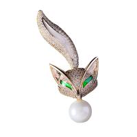Messing Brosche, mit Kunststoff Perlen, Fuchs, goldfarben plattiert, Micro pave Zirkonia & für Frau, 67*25mm, verkauft von PC