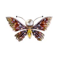 Messing Brosche, mit Kunststoff Perlen, Schmetterling, plattiert, Micro pave Zirkonia & für Frau, keine, 33*56mm, verkauft von PC