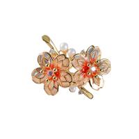 Messing Brosche, mit Kunststoff Perlen, Blume, goldfarben plattiert, Micro pave Zirkonia & für Frau, 27*34mm, verkauft von PC