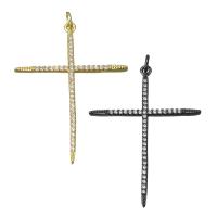 Brass Cross Pendants, plated, micro pave cubic zirconia Approx 3mm 