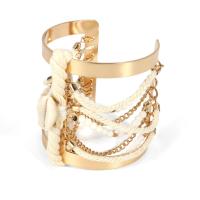 Bracelets manchette de fer , avec Fil de coton & coquille, Placage de couleur d'or, style folk & pour femme Vendu par PC