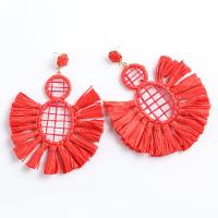 Rafidah Grass Tassel Earring, with Zinc Alloy, gold color plated, for woman 110*85mm 