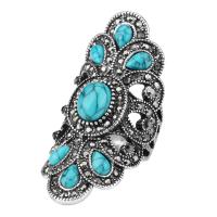 Turquoise Zinc Alloy Finger Ring, with turquoise, plated, fashion jewelry & for man & with rhinestone, silver color, 50mm, US Ring 