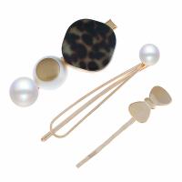 Hair Slide, Zinc Alloy, with Plastic Pearl & Acrylic, plated, three pieces & fashion jewelry & for woman & leopard pattern 60mm*28mm,70mm*10mm,57mm*12mm 