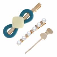 Hair Slide, Zinc Alloy, with Plastic Pearl & Acrylic, plated, three pieces & fashion jewelry & for woman & with rhinestone 80mm*25mm,60mm*8mm,57mm*12mm 