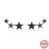 925 Sterling Silver Stud Earring, Star, oxidation, micro pave cubic zirconia & for woman, black 