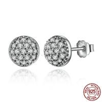 925 Sterling Silver Stud Earring, Round, oxidation, micro pave cubic zirconia & for woman, silver color 