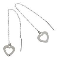 Fashion Stainless Steel Thread Through Earrings, Heart, oval chain & for woman, original color, 110mm 0.8mm 