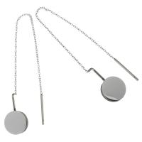 Fashion Stainless Steel Thread Through Earrings, Flat Round, oval chain & for woman, original color, 110mm 0.8mm 