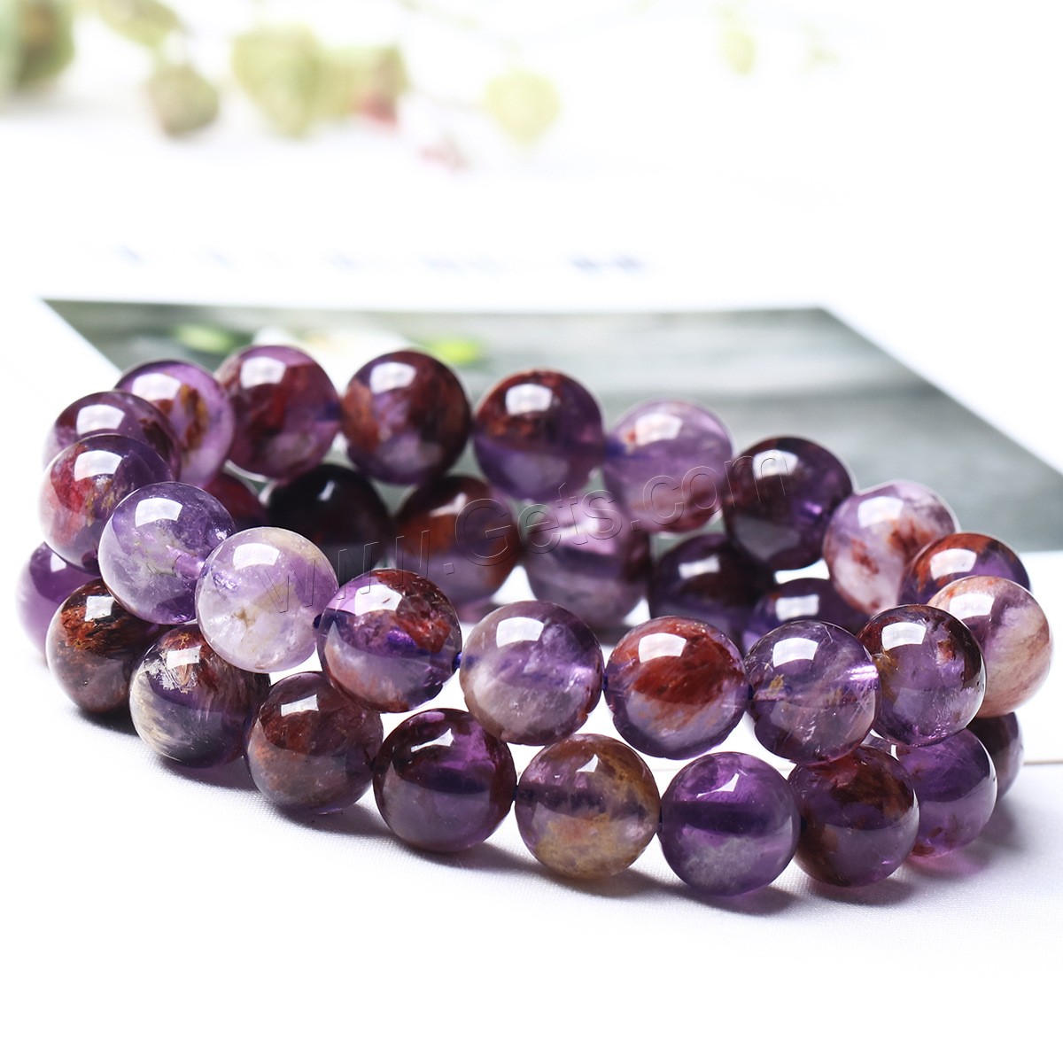 Purple Phantom Quartz Bracelet, Round, Unisex & different size for choice, purple, Length:Approx 5.5-6.3 Inch, Sold By Strand