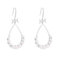 Brass Drop Earring, with Cubic Zirconia & Plastic Pearl, plated, for woman 55*25mm 