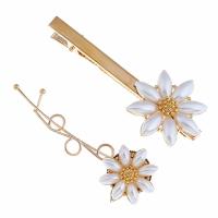 Hair Slide, Zinc Alloy, with Plastic Pearl, plated, 2 pieces & fashion jewelry & for woman, golden, 80mm*35mm,76mm*25mm 