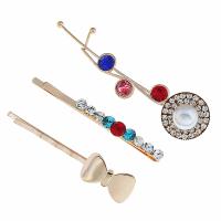 Hair Slide, Zinc Alloy, plated, three pieces & fashion jewelry & for woman & with rhinestone, golden, 72mm*18mm,60mm*5mm,57mm*12mm 