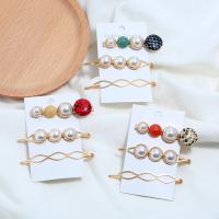 Hair Slide, Zinc Alloy, with Resin & Plastic Pearl, gold color plated, three pieces & for woman 60*17mm,70*13mm,70*8mm 