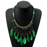 Zinc Alloy Necklace, with Feather & Nylon Cord & Acrylic, with 6cm extender chain, plated, for woman, green .4 Inch 
