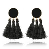 Zinc Alloy Tassel Earring, with Cotton Thread, plated, fashion jewelry & for woman & enamel 65mm 