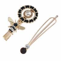 Hair Slide, Zinc Alloy, plated, 2 pieces & fashion jewelry & for woman & with rhinestone, golden, 60mm*28mm,70mm*10mm 