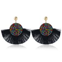 Fashion Tassel Earring, Zinc Alloy, with Cotton Thread, plated, fashion jewelry & for woman & with rhinestone 