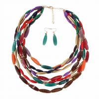 Resin Jewelry Sets, earring & necklace, with 80mm extender chain, fashion jewelry & for woman, multi-colored Approx 18 Inch 