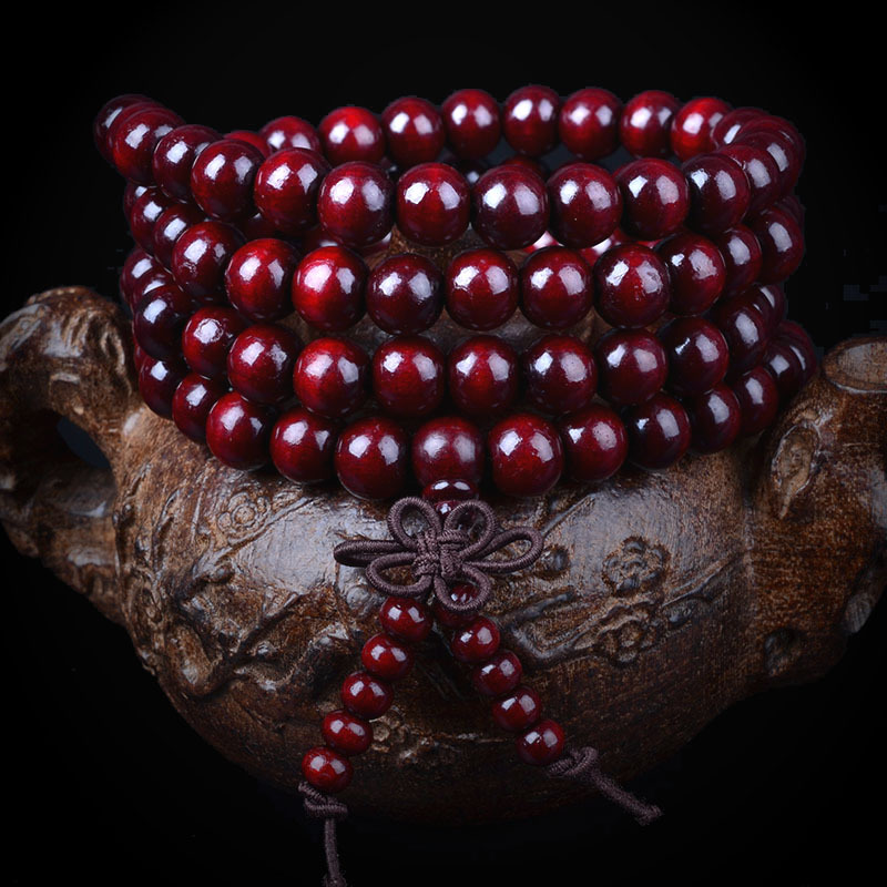 108 Mala Beads, Sandalwood, with Nylon, natural, Buddhist jewelry & different size for choice & 5-strand, 108PCs/Strand, Sold By Strand